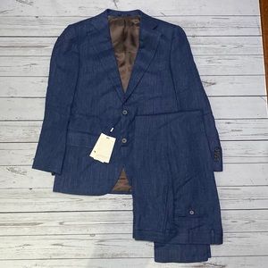 SuitSupply Lazio Blue Wool Silk Linen Blend Suit